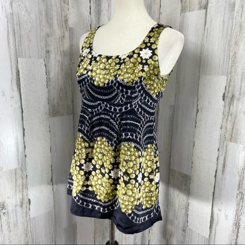 Cabi Pearls Chains 100% Silk Sleeveless Scoop Neck Blouse Top Shirt Sz S‎
